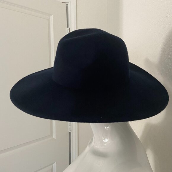 Chic Navy-Blue Wide Brim Fedora Hat- One Size Fits Most, Women's Wool Fedora Hat - Picture 3 of 15